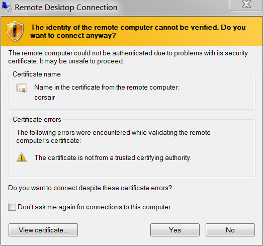 RDP Certificate accept