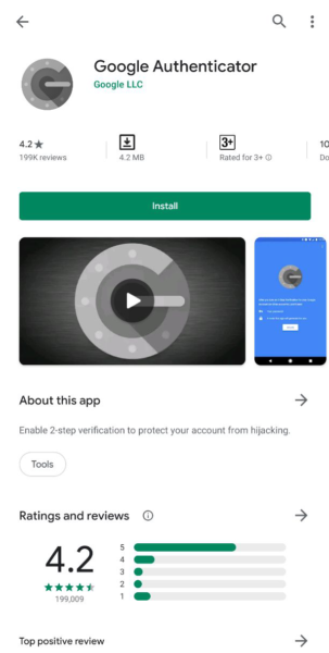 Download Google Authenticator from the GooglePlay store