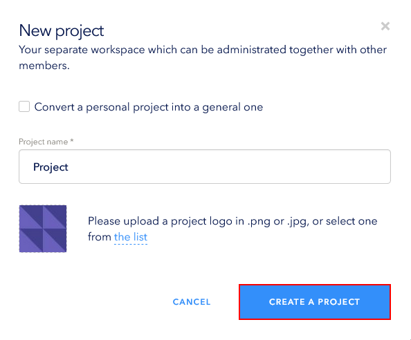 Fill the form and click Create a project