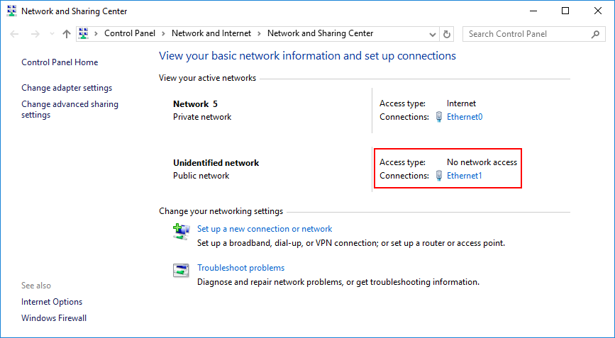 Select the required interface, which has no network access