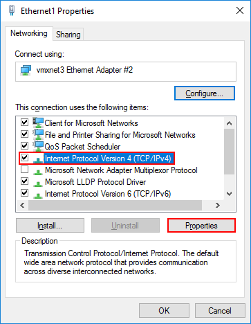 Select IPv4 connection and click Properties