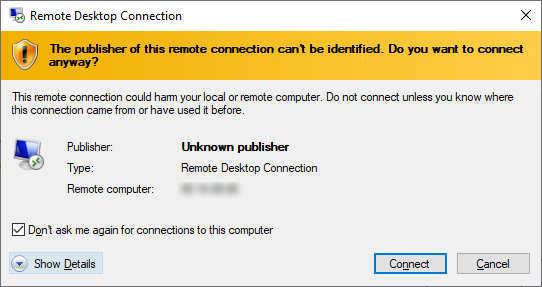 Don't ask me again for connections to this computer