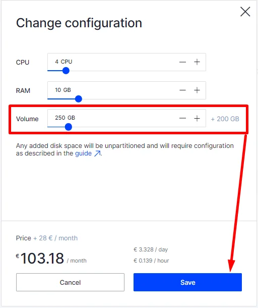 Configuration of an existing disk