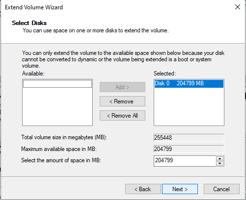 Selecting the amount of memory