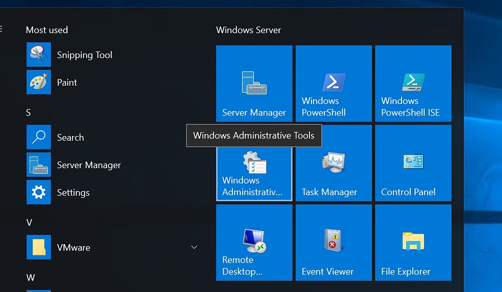 select Administration (“Administration Tools” in Windows Server 2016).
