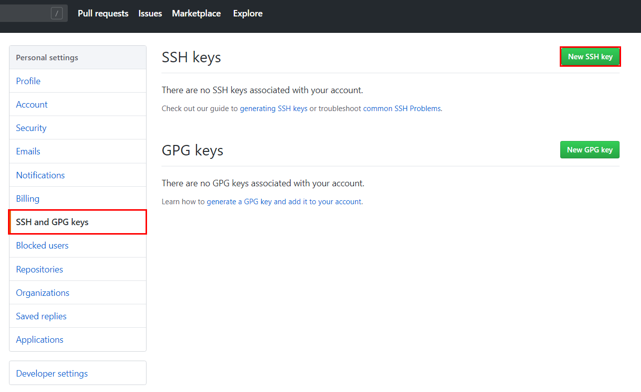 Click on the New SSH key button