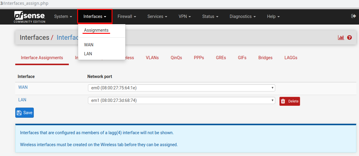 Screenshot: configuring site-to-site vpn - interface assignments