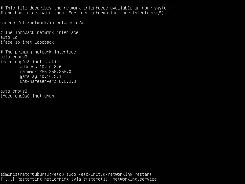 Screenshot 7: applying settings and restarting network Ubuntu 18.04