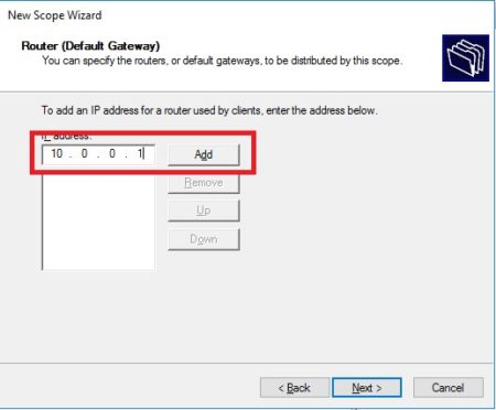Specify the address of the network gateway