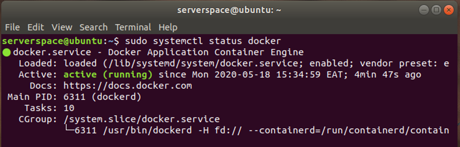 Check the status of Docker