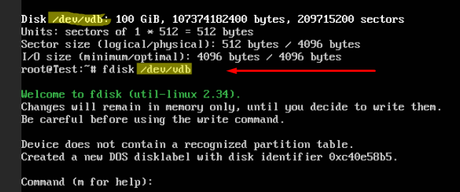 Partition the drive using the command