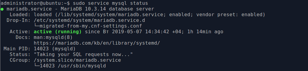 Installing MariaDB: check server status