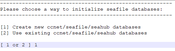 Installing Seafile Cloud Storage: DB selection