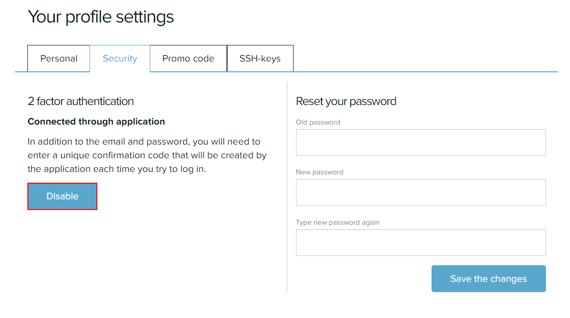 Disable two-factor authentication