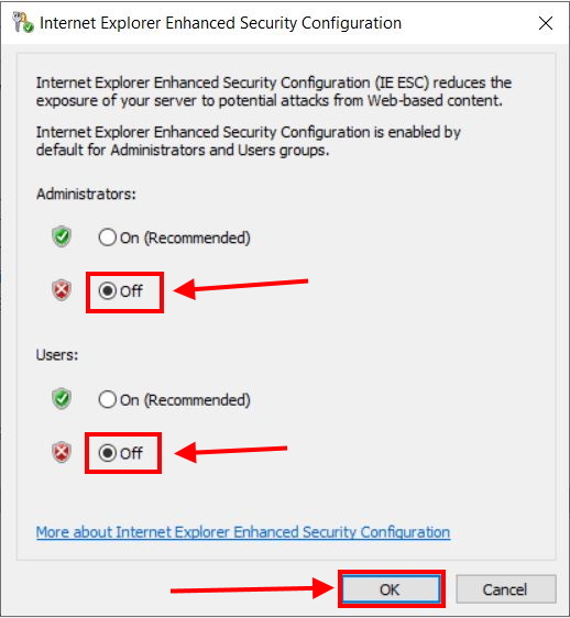 Disable Internet Explorer Enhanced Security Configuration