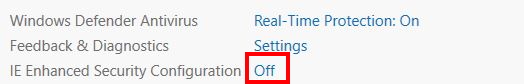IE Enhanced Security Configuration is turned off