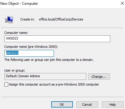 Creating Computer Account with ADUC