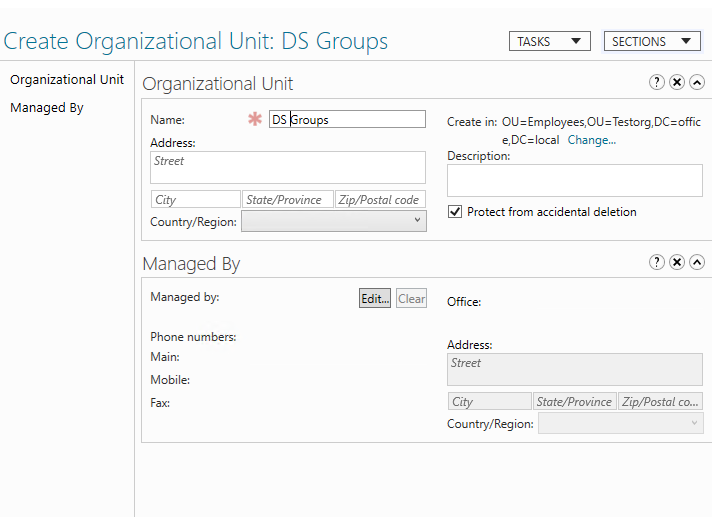 Create Organizational Unit | Serverspace