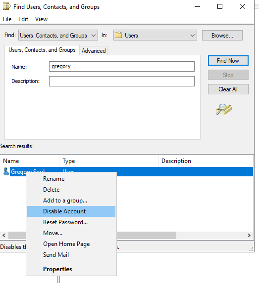 Enabling and Disabling a User Account Using Active Directory Users and Computers | Serverspace