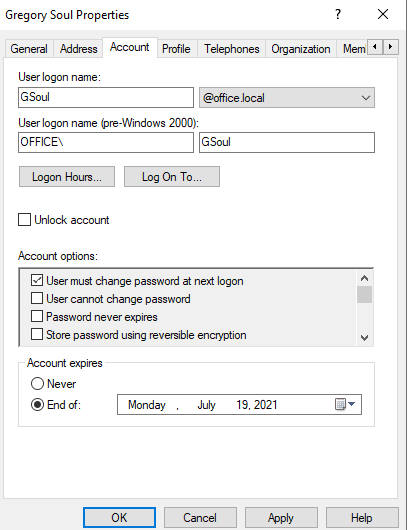 Setting Account Expiration Period in ADUC