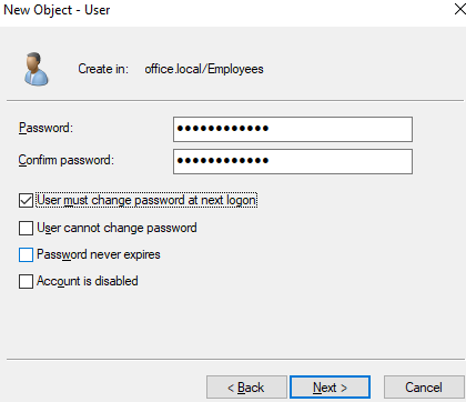 User must change password at next logon | Serverspace