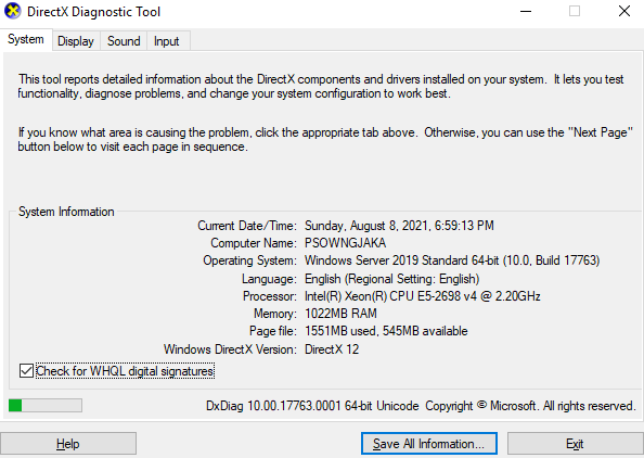 dxdiag – DirectX Options
