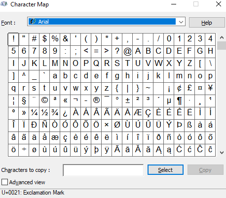 charmap - Windows Character Table