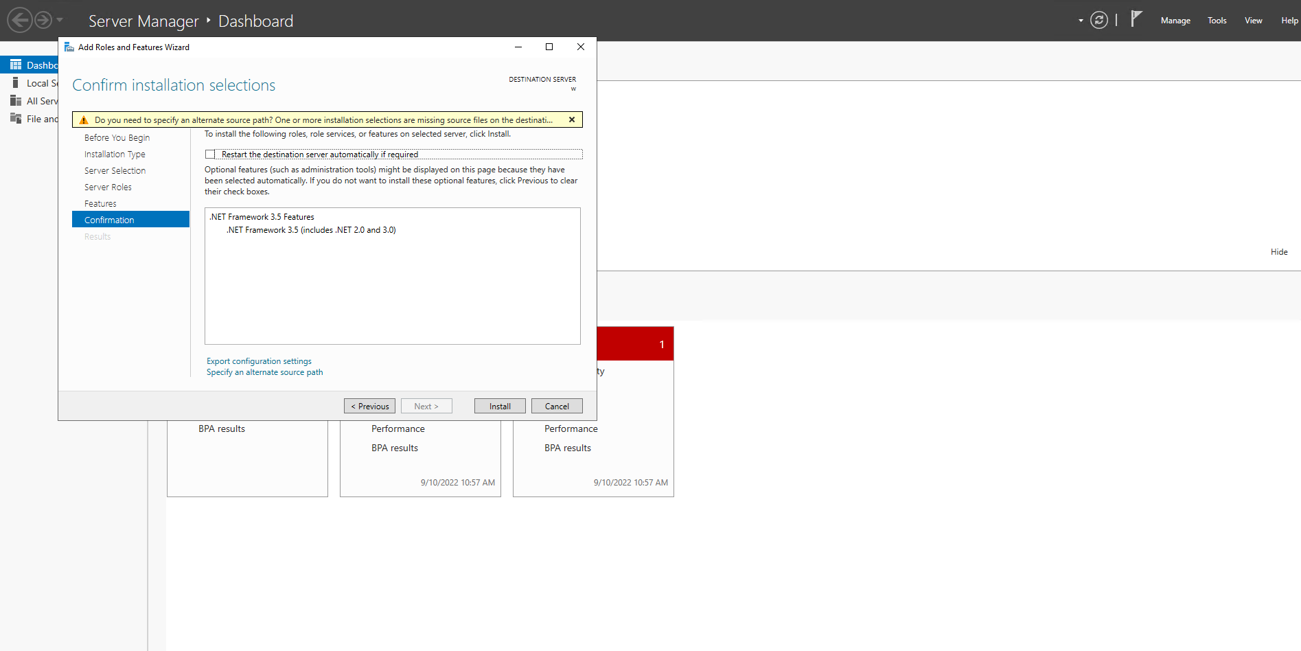 How to install net framework in windows server