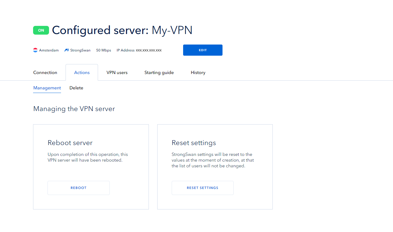 Actions of VPN-server