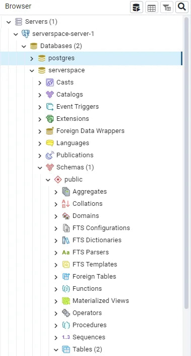 Added server with PostgreSQL tables