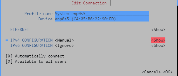 nmtui profile