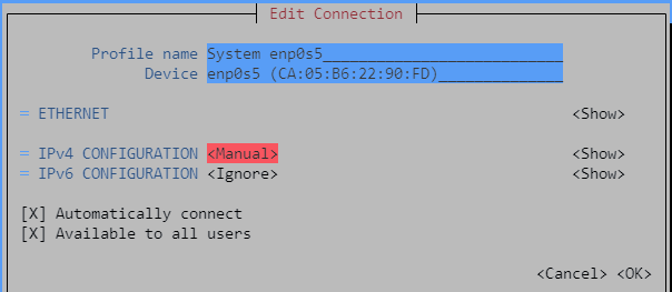 nmtui choose type