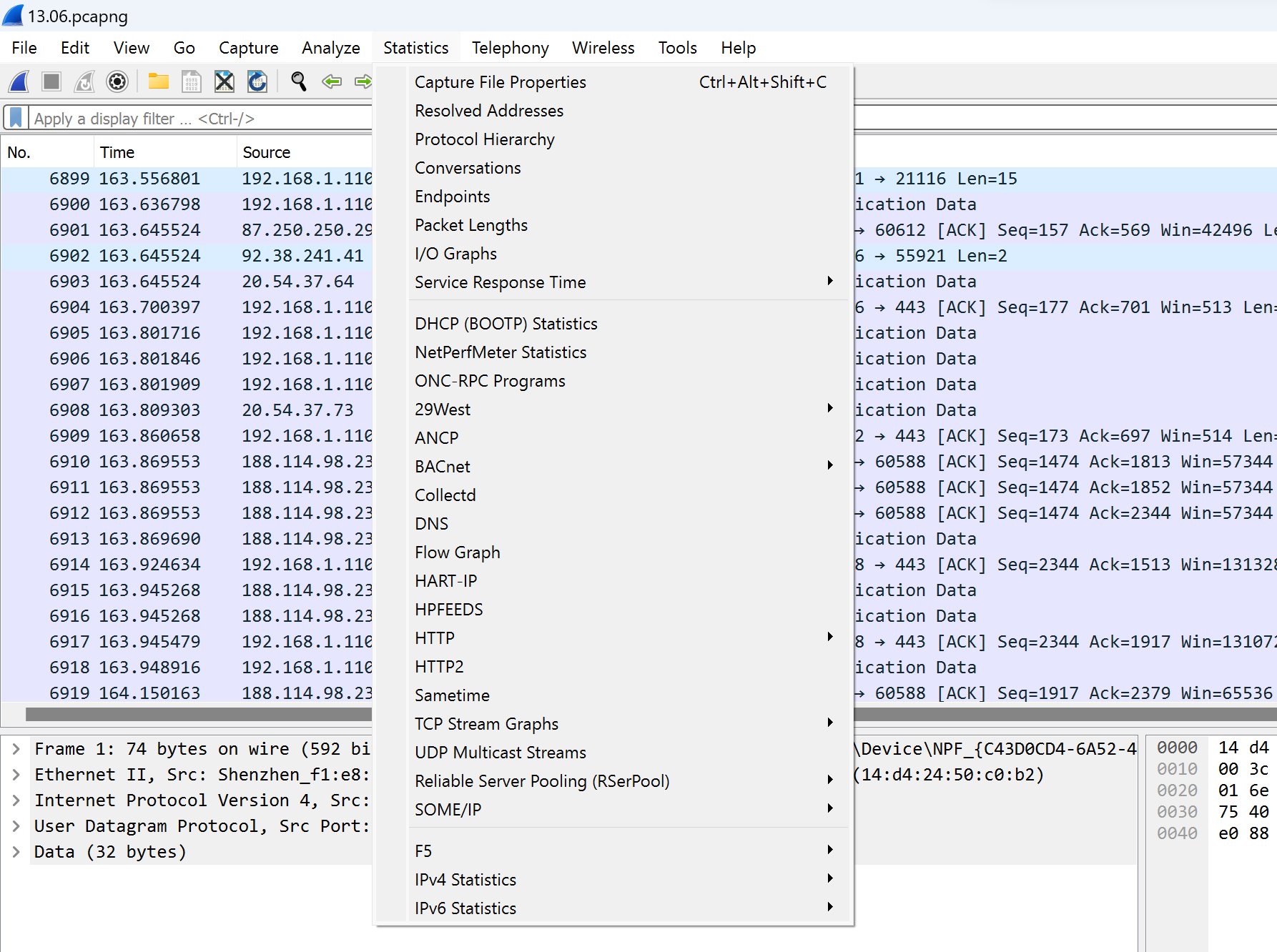 Statistics menu