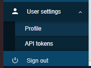 User setting - API tokens menu