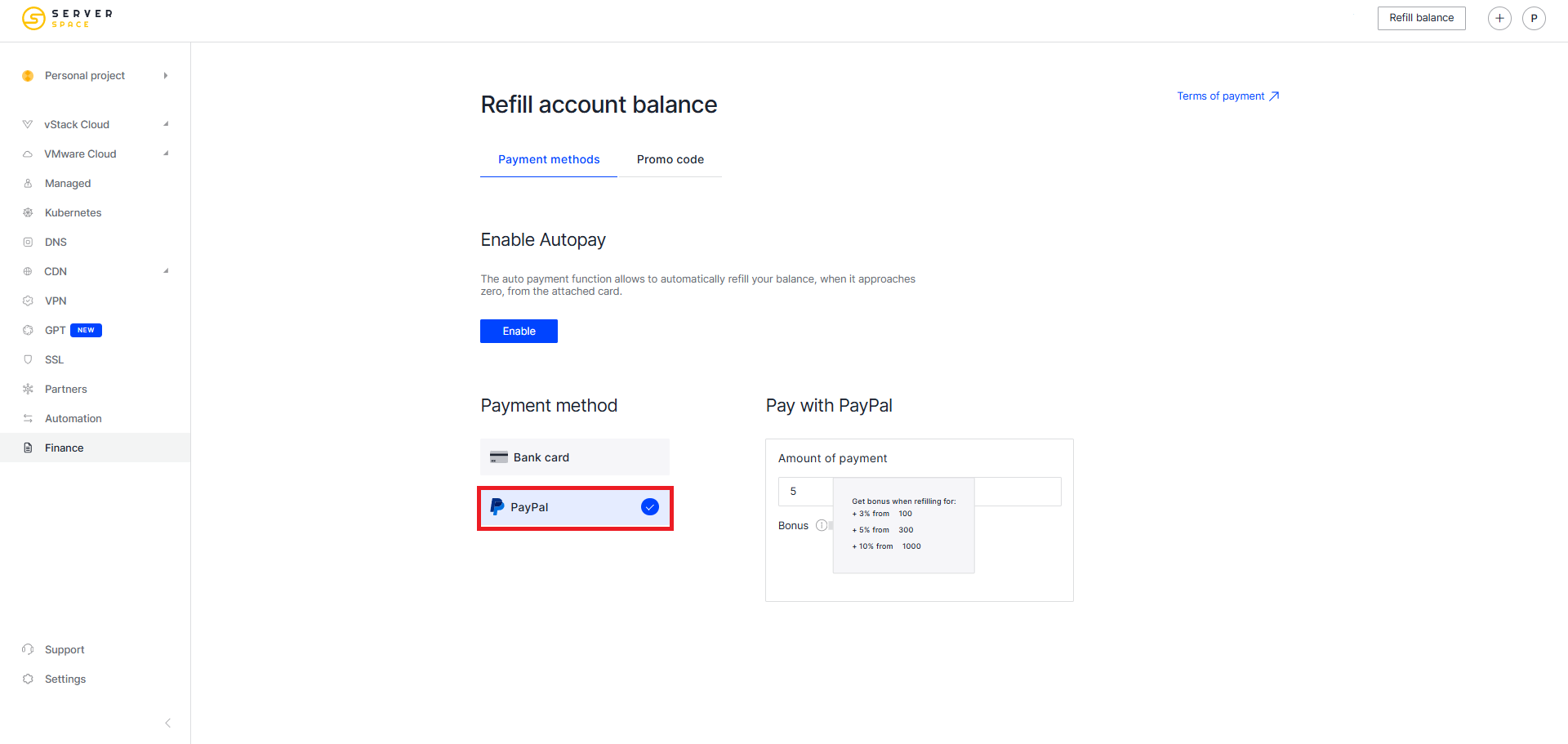 PayPAl io top up