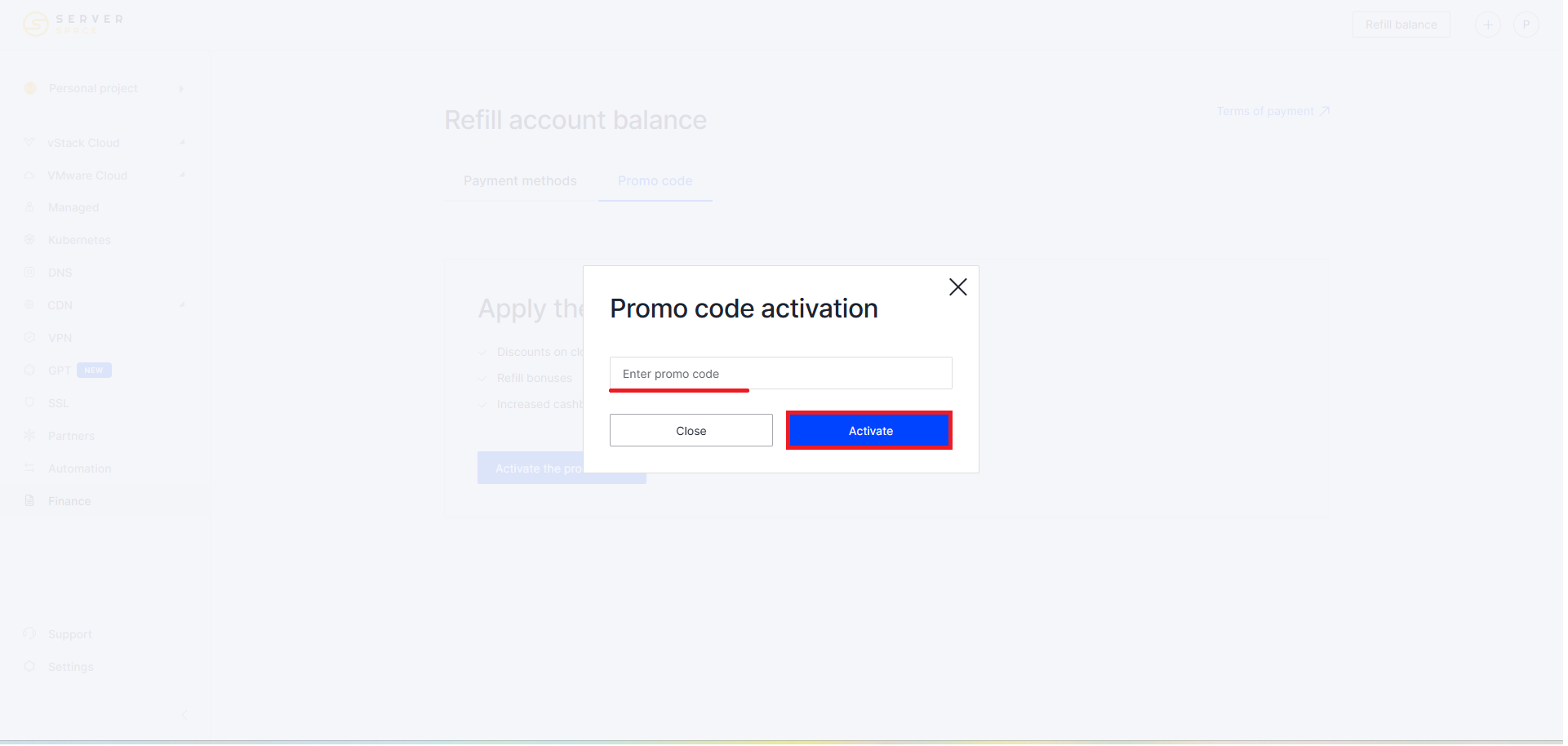 Promo code activation IO
