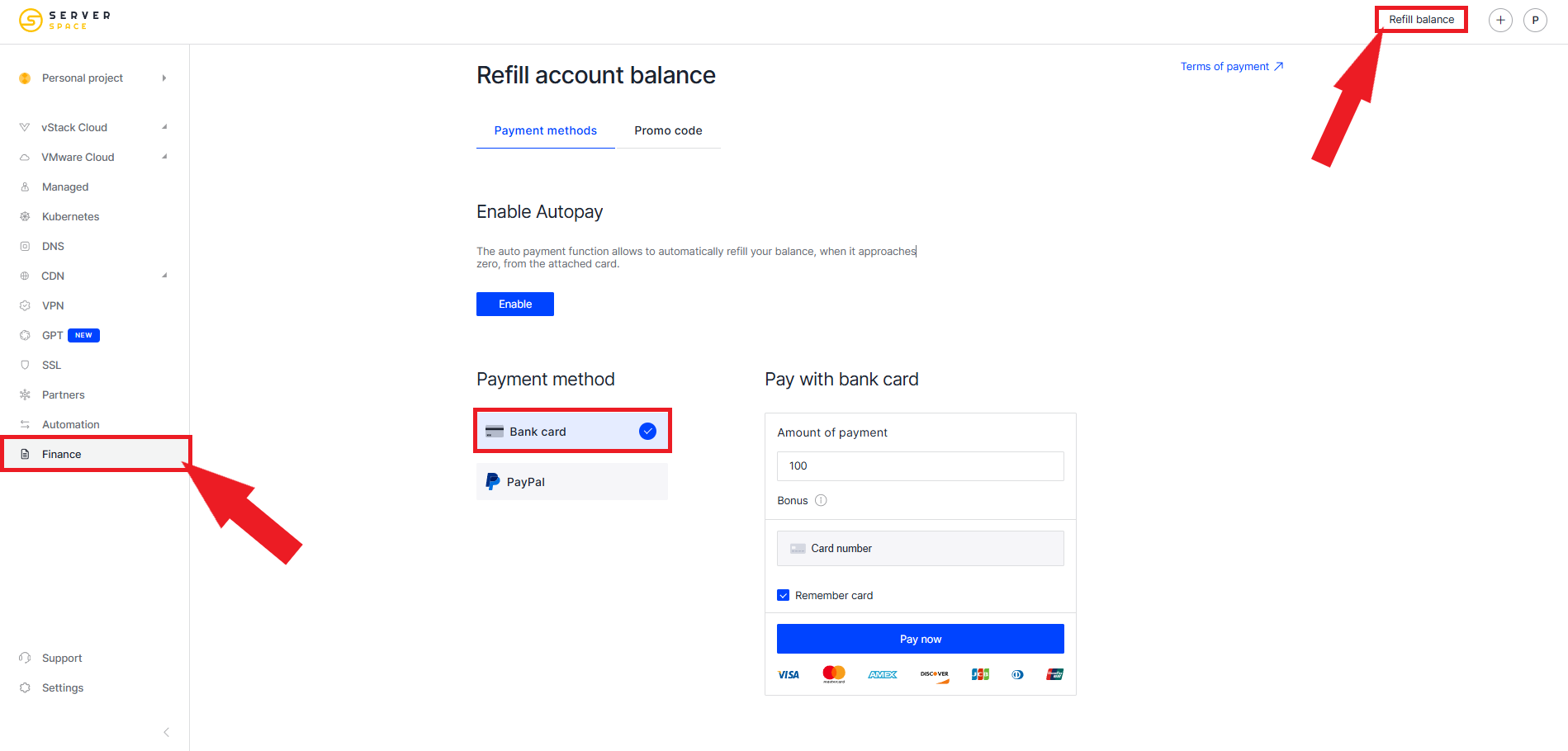 Top up io by card