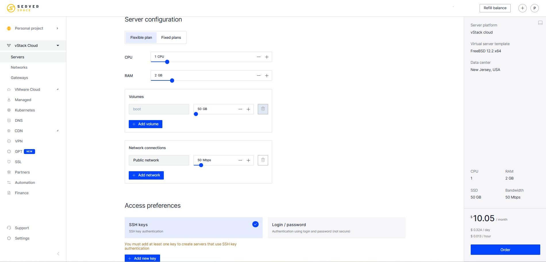 Server configuration vStack